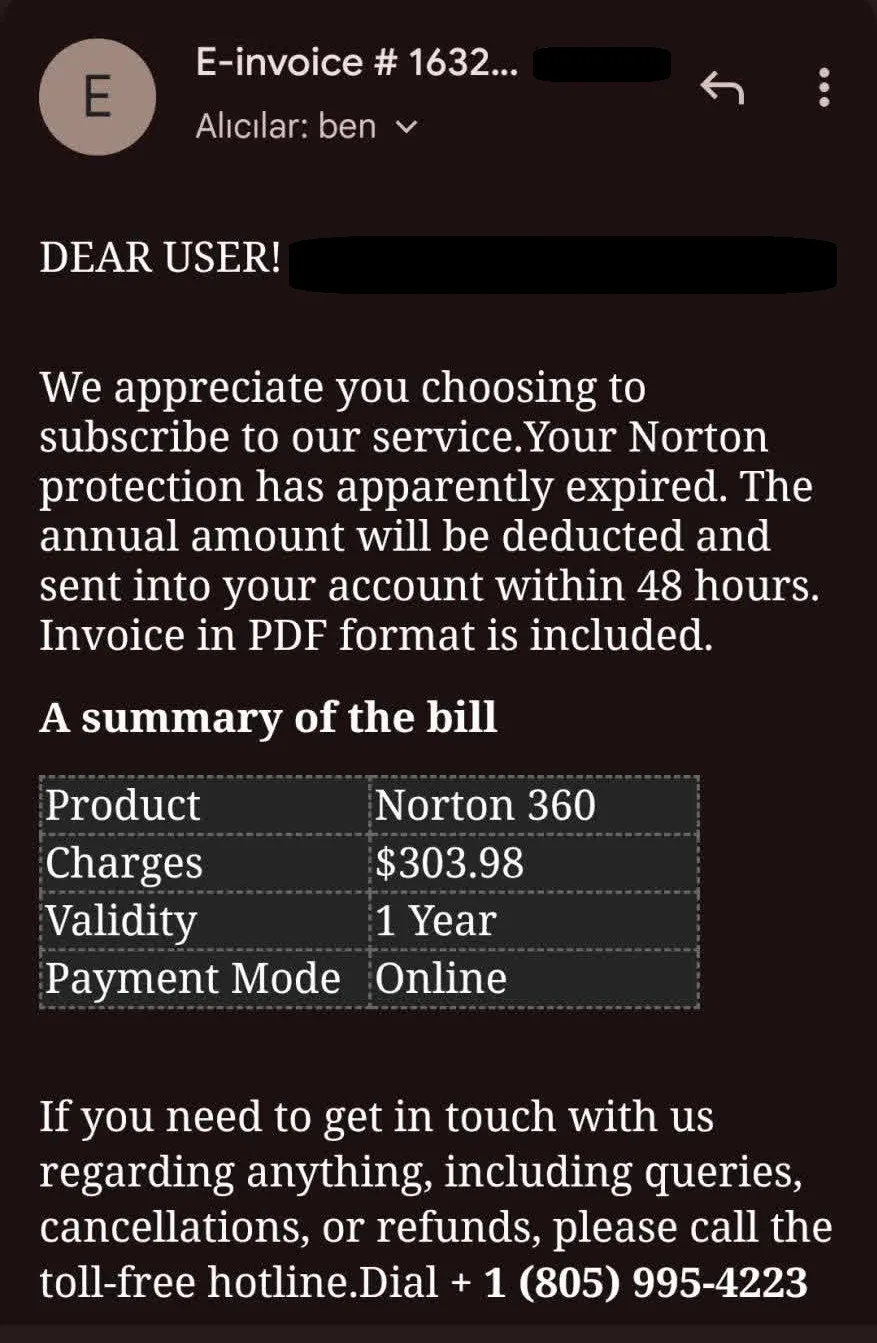 Sahte Norton Faturası